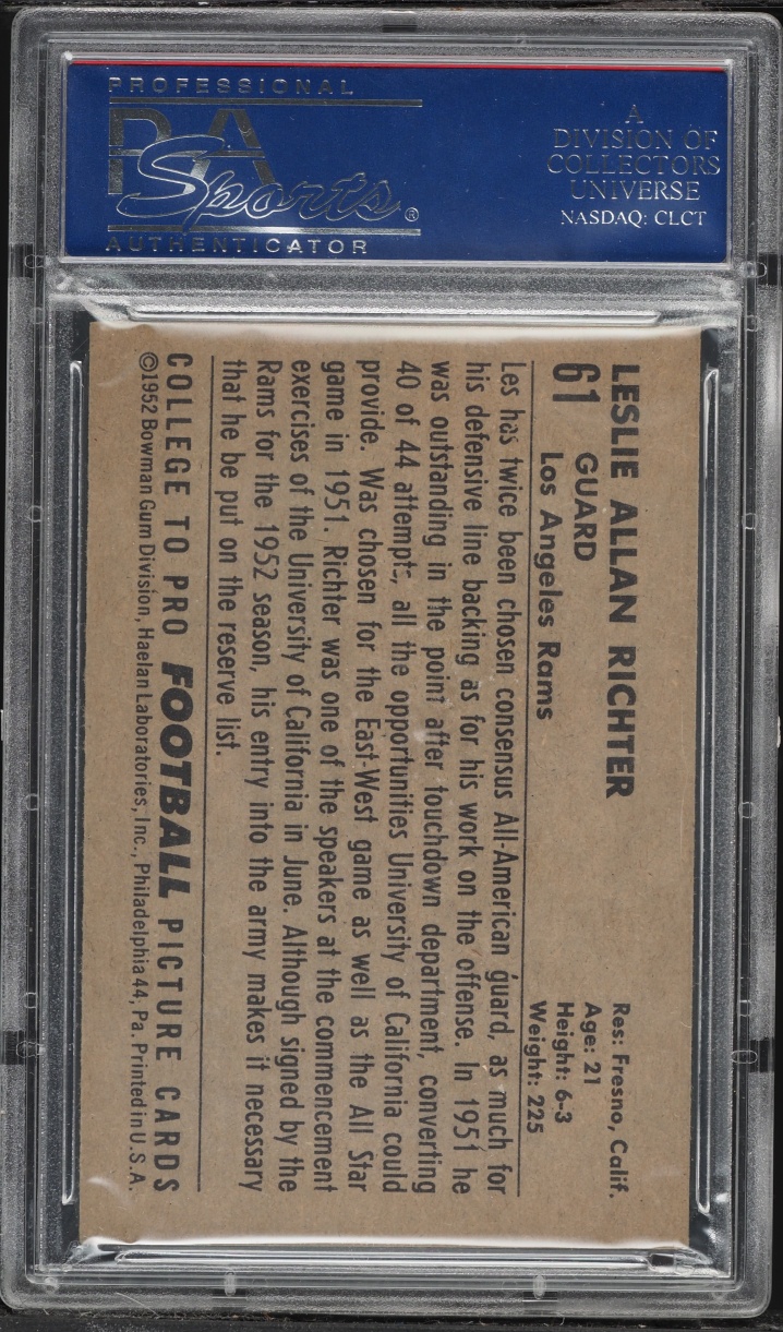 1952 Bowman Large Les Richter ROOKIE #61 PSA 6 EXMT
