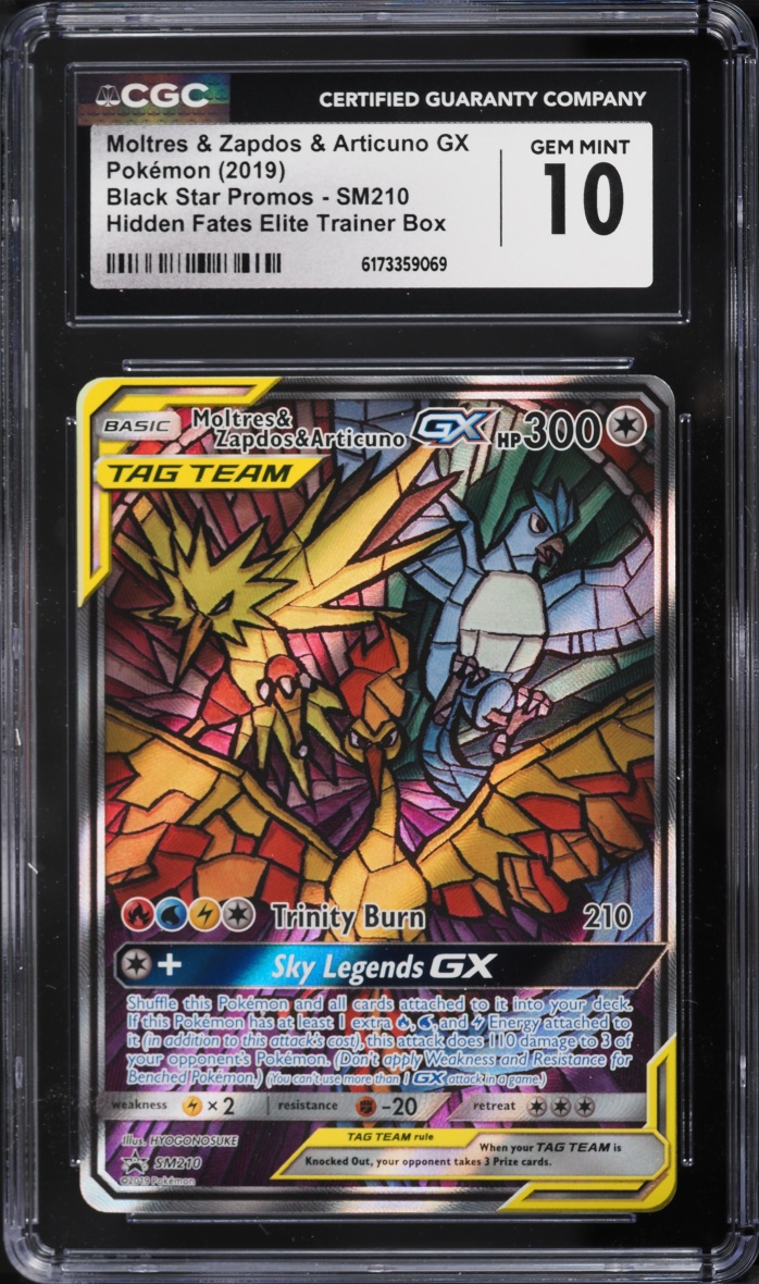 2019 Pokemon SM Promo Hidden Fates ETB Full Art Moltres & Zapdos & Articuno GX #SM210 CGC 10