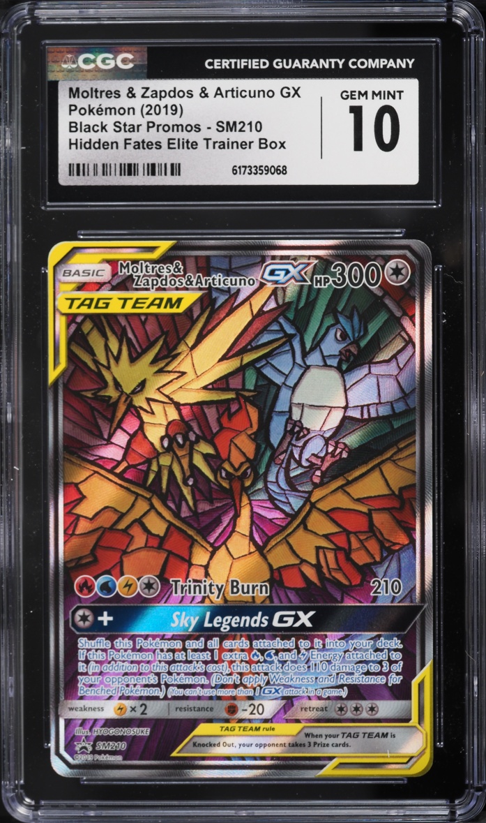 2019 Pokemon SM Promo Hidden Fates ETB Full Art Moltres & Zapdos & Articuno GX #SM210 CGC 10