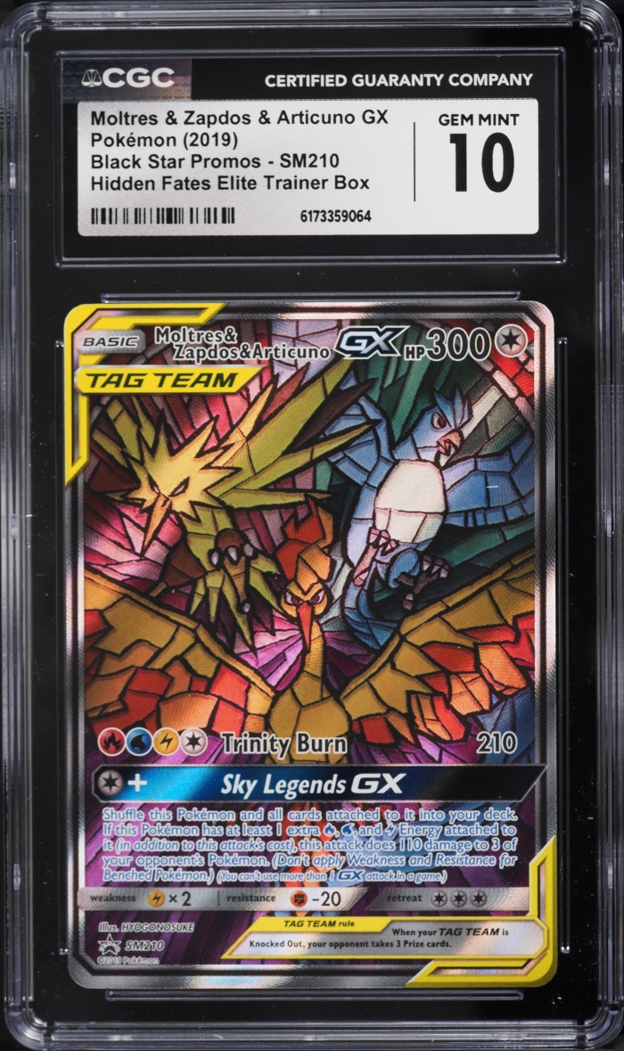 2019 Pokemon SM Promo Hidden Fates ETB Full Art Moltres & Zapdos & Articuno GX #SM210 CGC 10