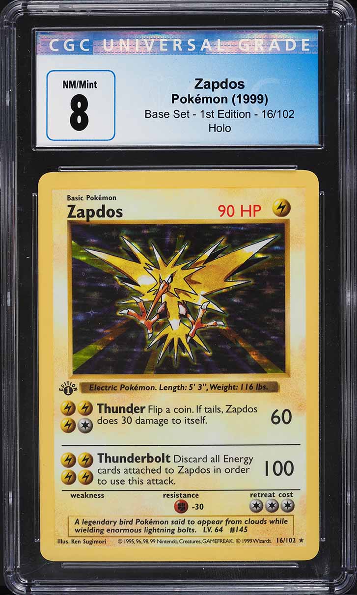 1999 Pokemon Base Set Shadowless 1st Edition Holo Zapdos #16 CGC 8 NM-MT