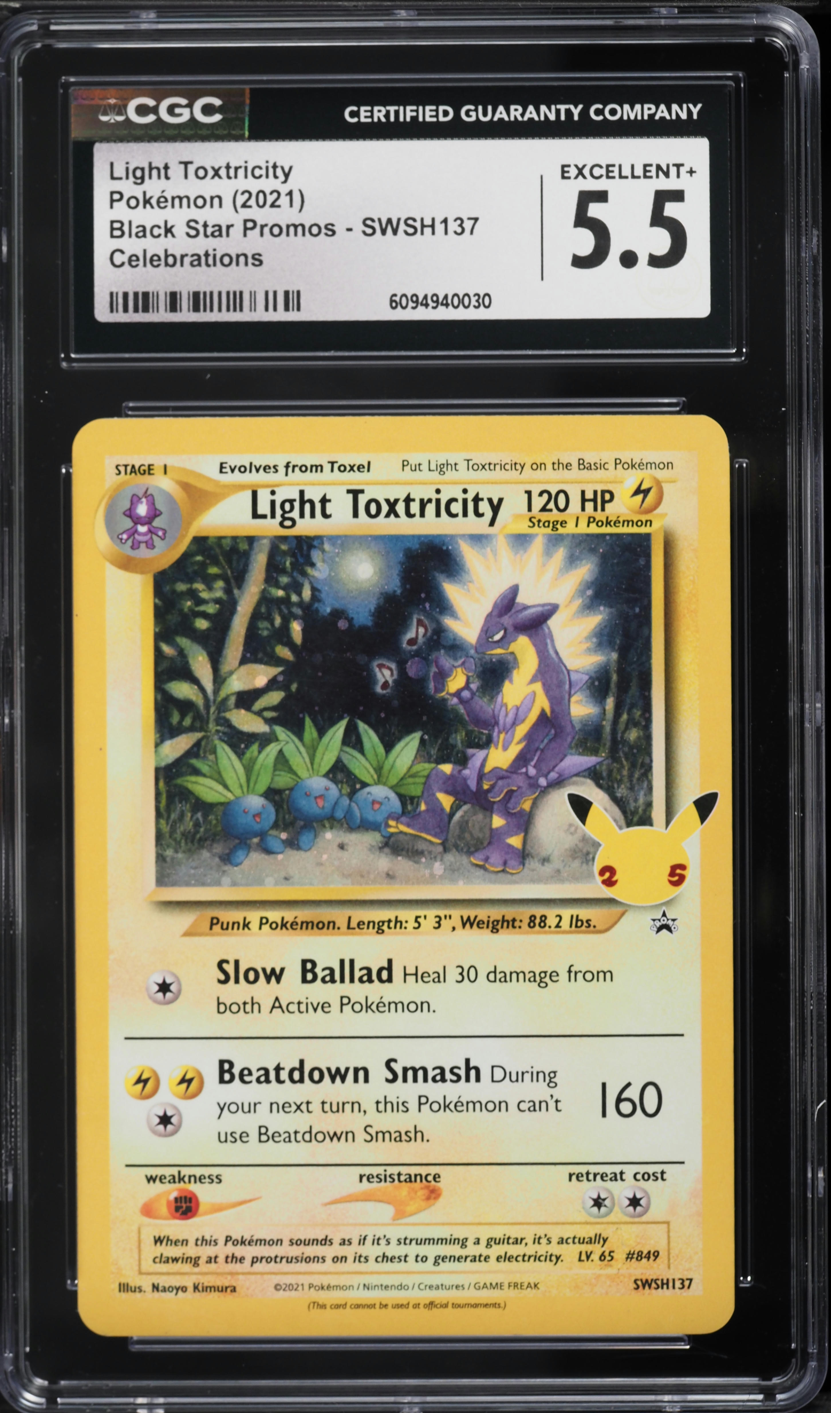2021 Pokemon Sword & Shield Promo Celebrations Holo Light Toxtricity #137 CGC 5.5 EX+