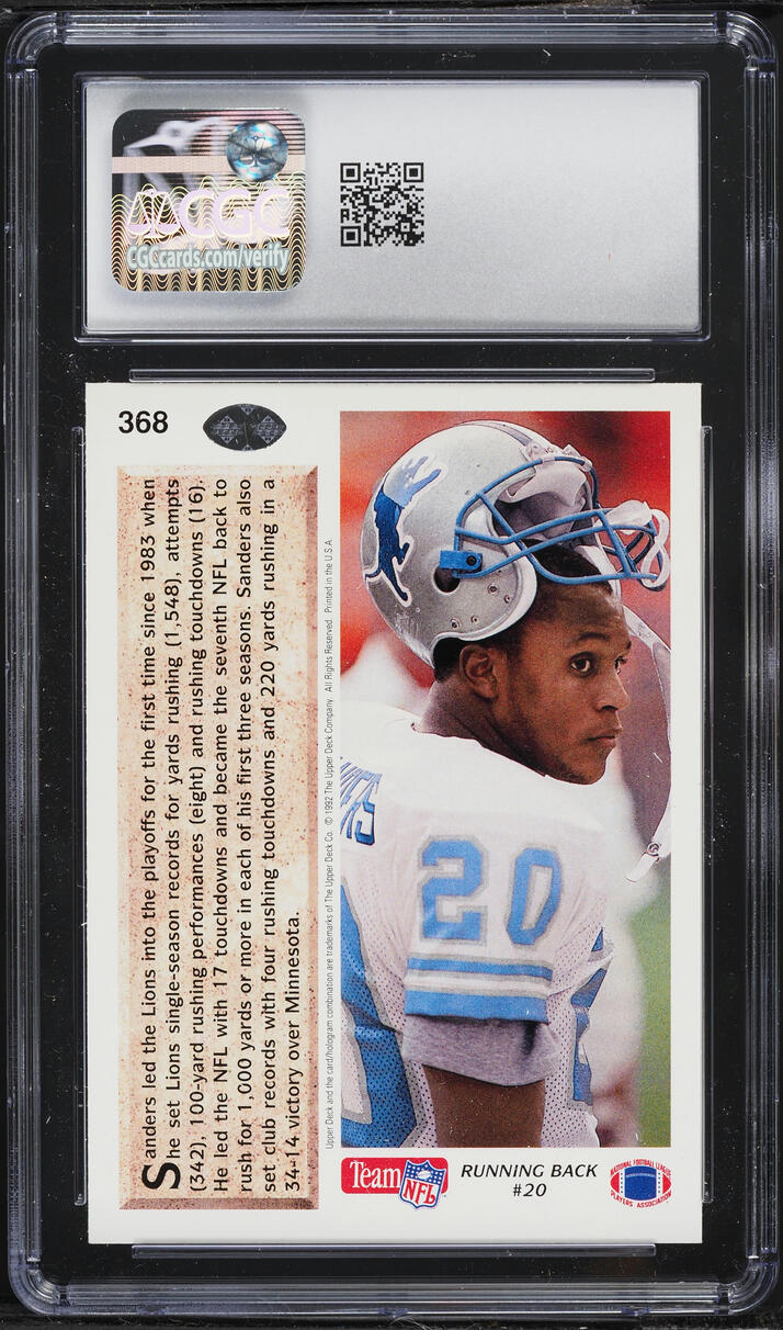 1992 Upper Deck Football Barry Sanders #368 CGC 10 GEM MINT