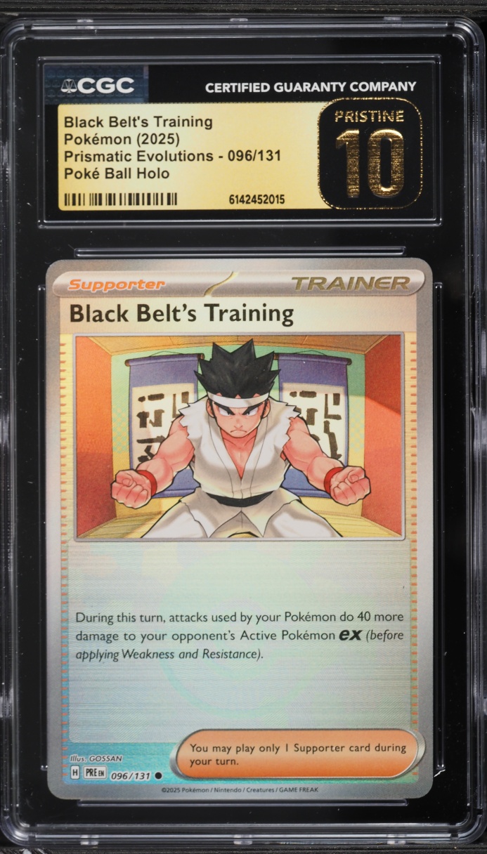 2025 Pokemon SV Prismatic Evolutions PokeBall Holo Black Belt's Training #96 CGC 10 PRISTINE