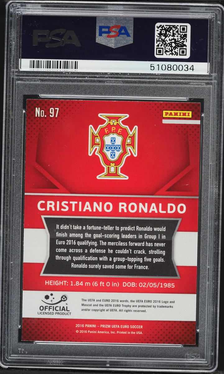 2016 Panini Prizm UEFA Euro Cristiano Ronaldo #97 PSA 10 GEM MINT