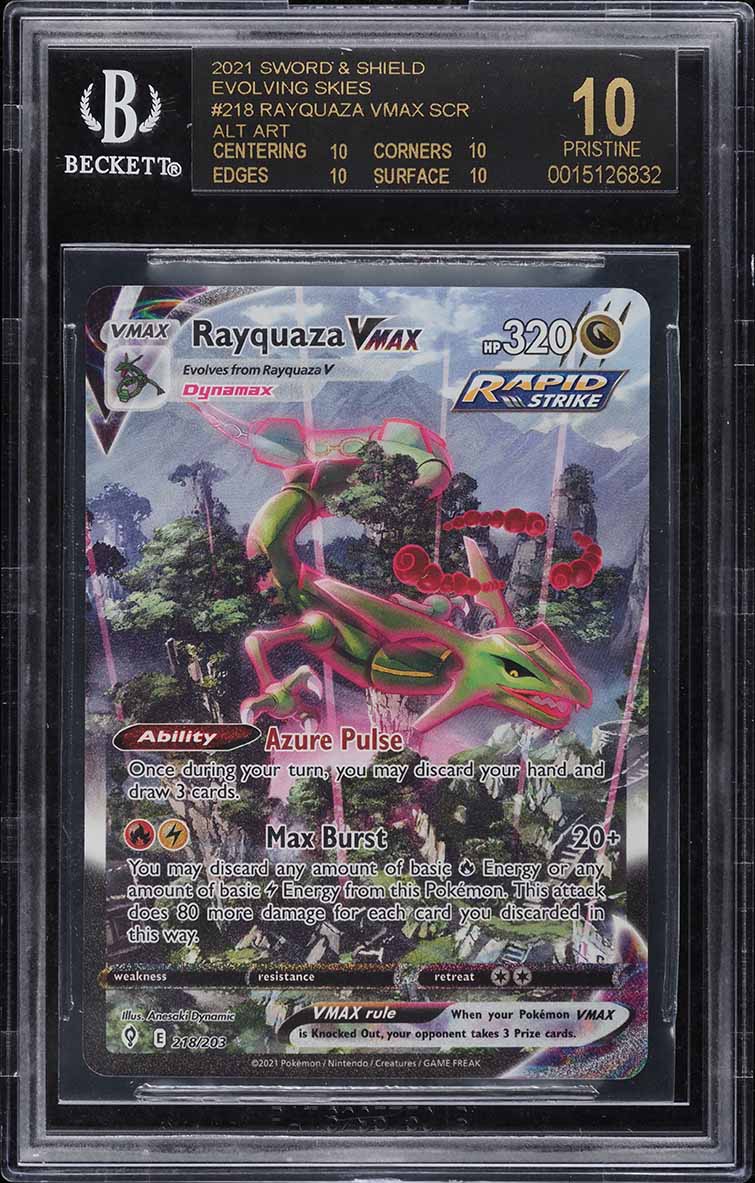 2021 Pokemon SWSH Evolving Skies Alt Art Rayquaza VMAX #218 BGS 10 BLACK LABEL