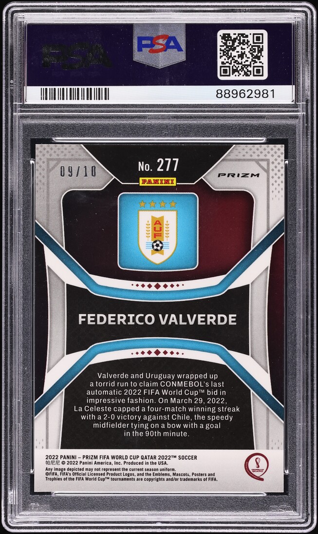 2022 Panini Prizm World Cup Qatar Gold Federico Valverde /10 #277 PSA 9 MINT