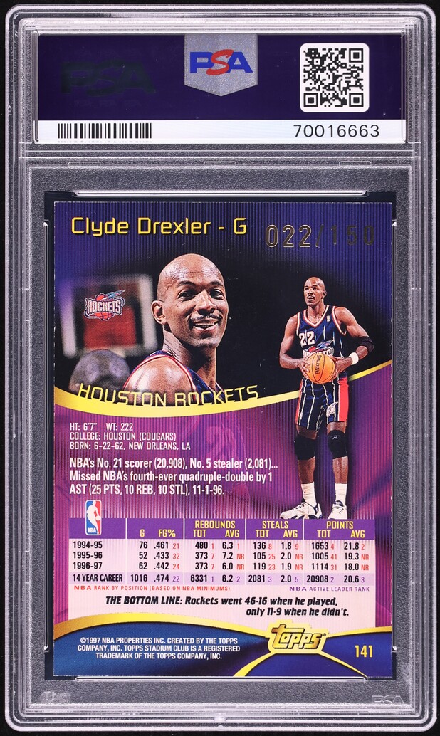 1997 Stadium Club One Of A Kind Clyde Drexler /150 #141 PSA 8 NM-MT