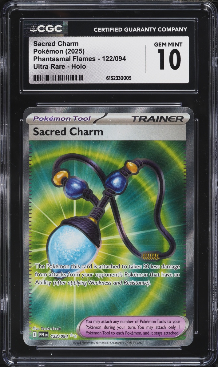 2025 Pokemon Mega Evolution Phantasmal Flames Full Art Sacred Charm #122 CGC 10 GEM MINT
