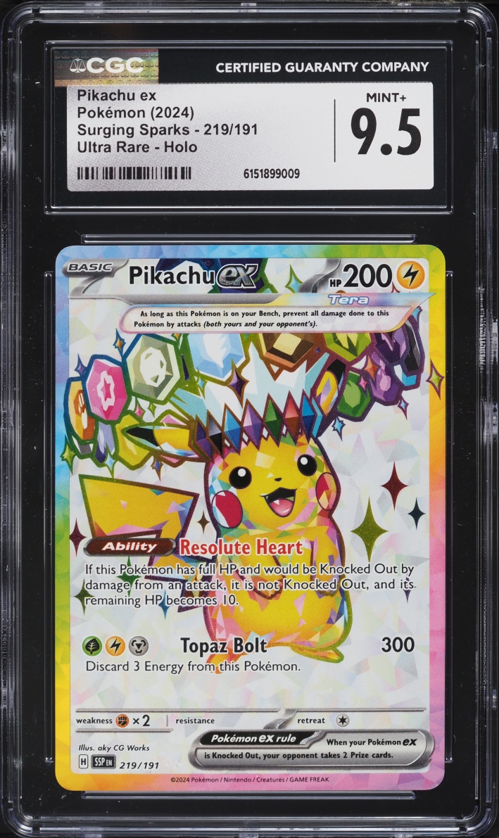2024 Pokemon Scarlet & Violet Surging Sparks Full Art Pikachu ex #219 CGC 9.5 MINT+