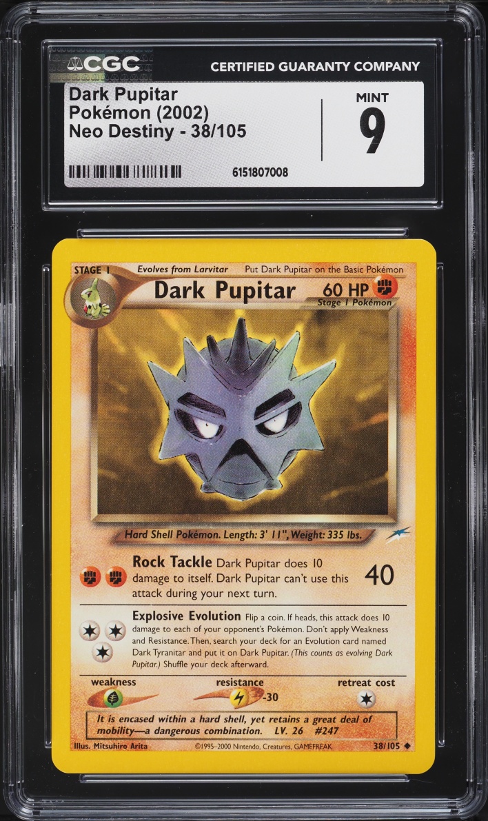 2002 Pokemon Neo Destiny Dark Pupitar #38 CGC 9 MINT
