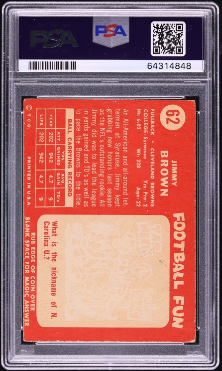 1958 Topps Football Jim Brown ROOKIE #62 PSA 4 VGEX