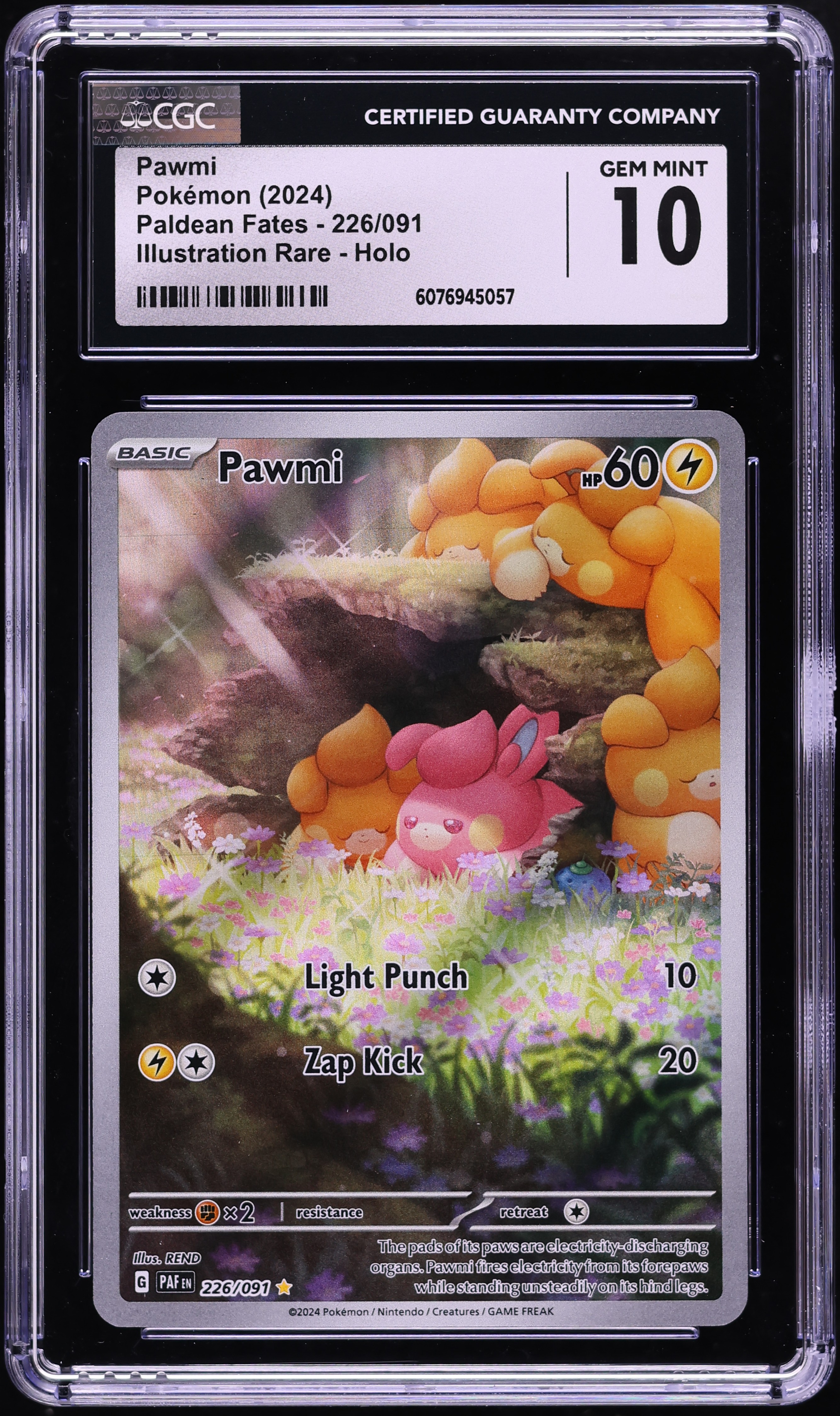 2024 Pokemon Scarlet & Violet Paldean Fates IR Pawmi #226 CGC 10 GEM MINT