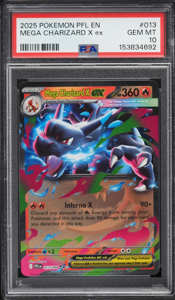 2025 Pokemon Mega Evolution Phantasmal Flames Mega Charizard X EX #13 PSA 10 GEM MINT