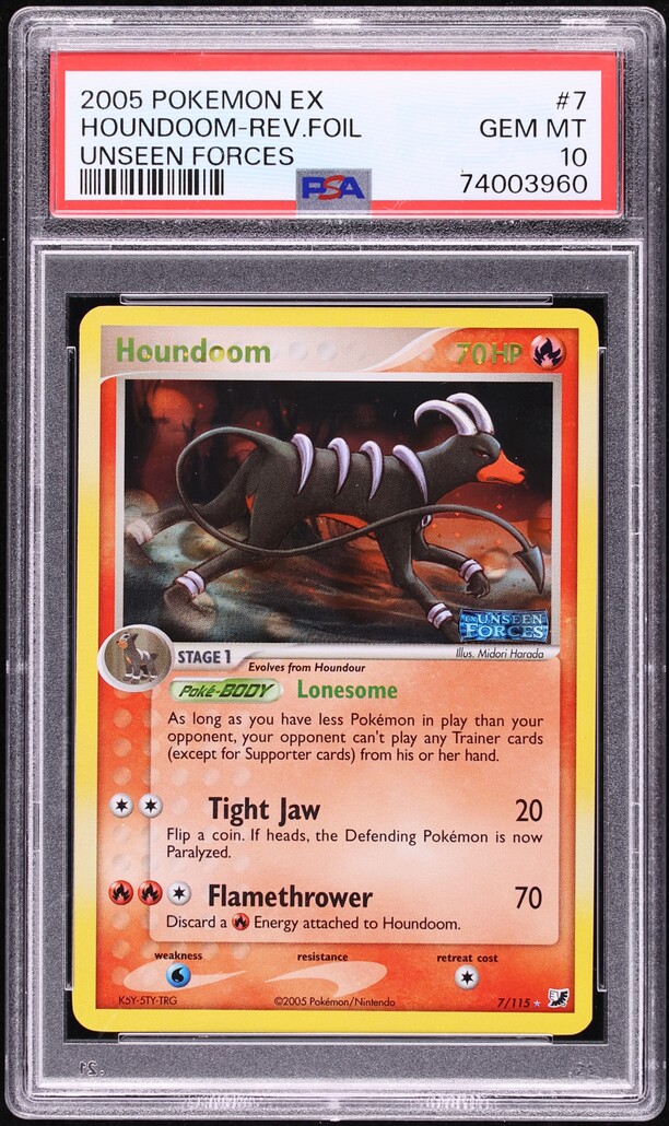 2005 Pokemon EX Unseen Forces Reverse Holo Houndoom #7 PSA 10 GEM MINT