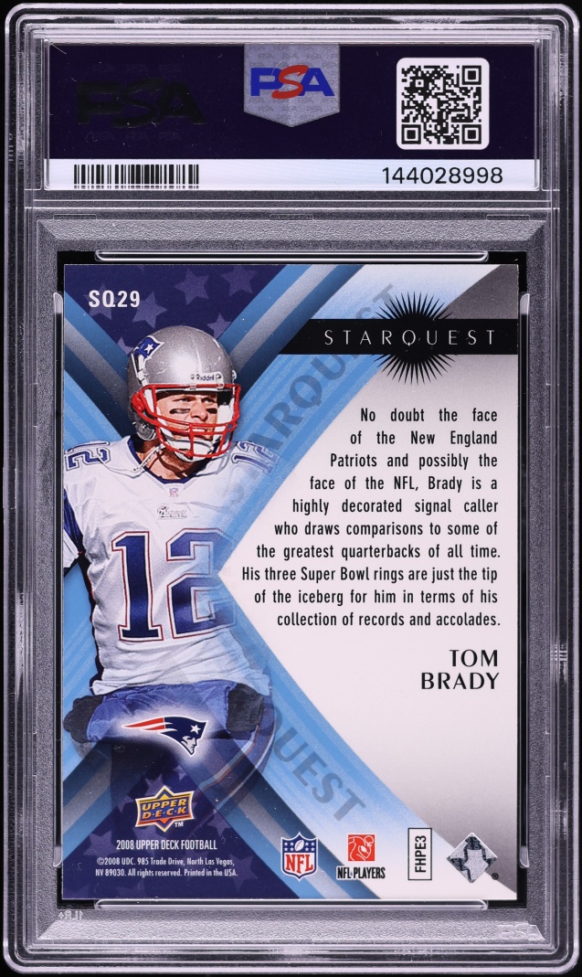 2008 Upper Deck Starquest Rainbow Blue Tom Brady #SQ29 PSA 9 MINT