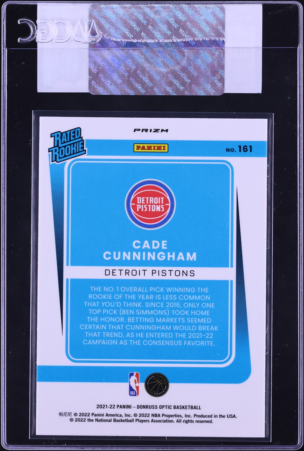 2021 Donruss Optic Holo Cade Cunningham ROOKIE #161 CGC AUTH