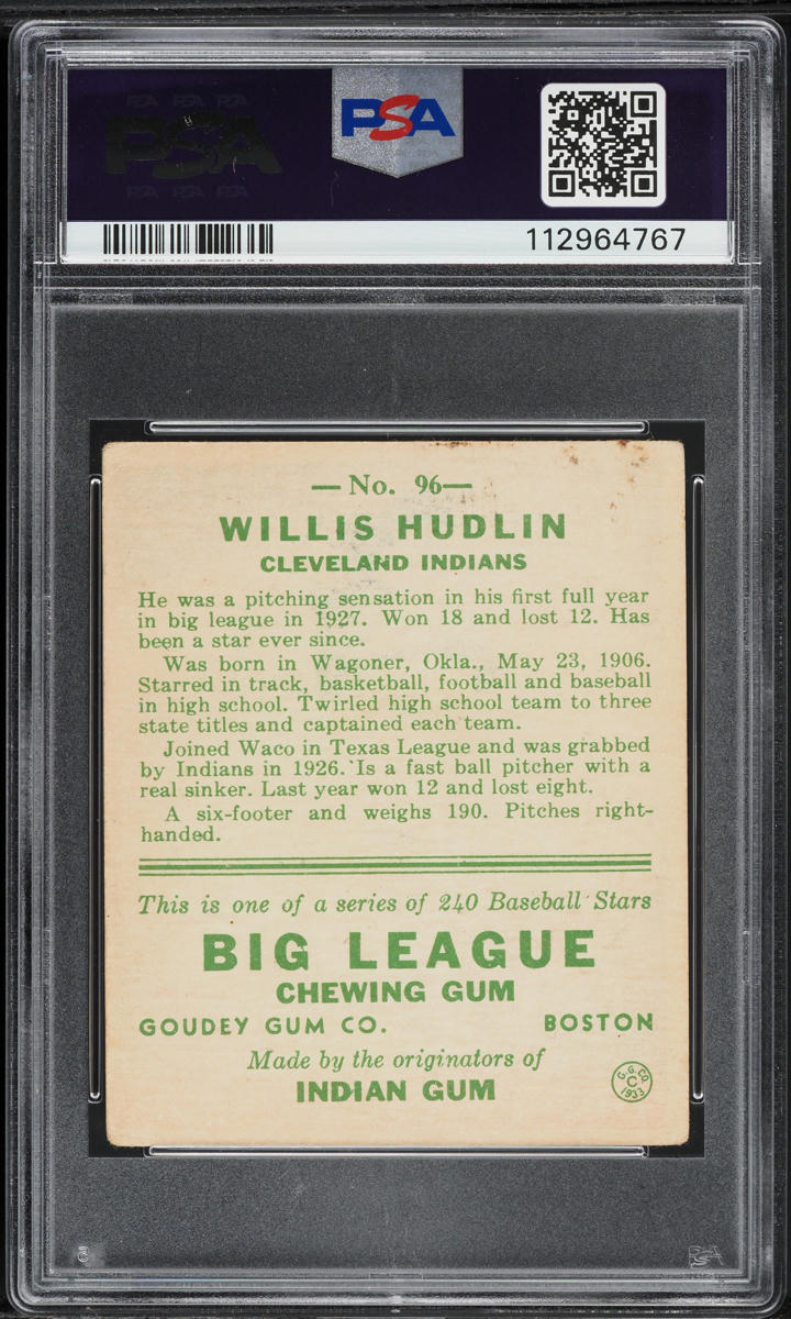 1933 Goudey Willis Hudlin #96 PSA 2 GD