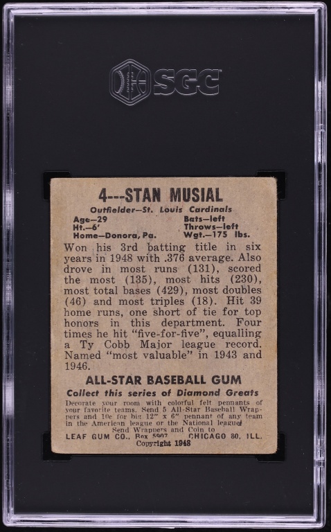 1948 Leaf Stan Musial #4 SGC 3.5 VG+