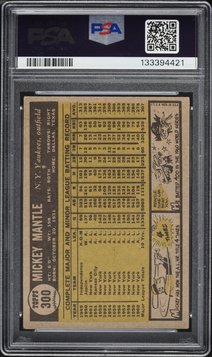 1961 Topps Mickey Mantle #300 PSA 4 VGEX - Photo 2
