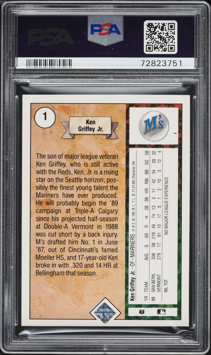 1989 Upper Deck Ken Griffey Jr. ROOKIE #1 PSA 9 MINT - Photo 2