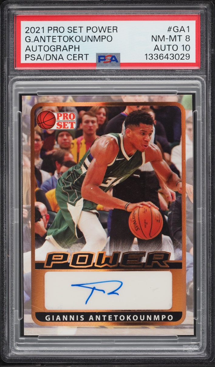 2021 Leaf Pro Set Power Giannis Antetokounmpo AUTO DNA 10 #BA-GA1 PSA 8 NM-MT - Photo 1