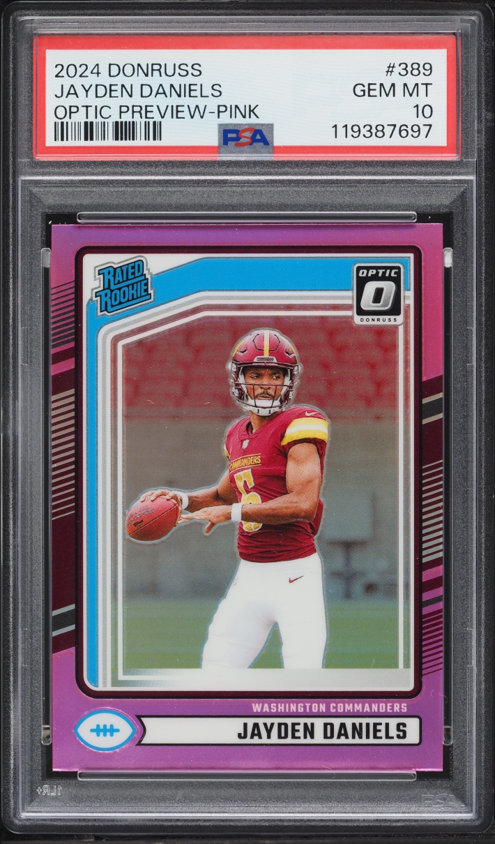 2024 Donruss Optic Preview Pink Prizm Jayden Daniels ROOKIE #389 PSA 10 GEM MINT
