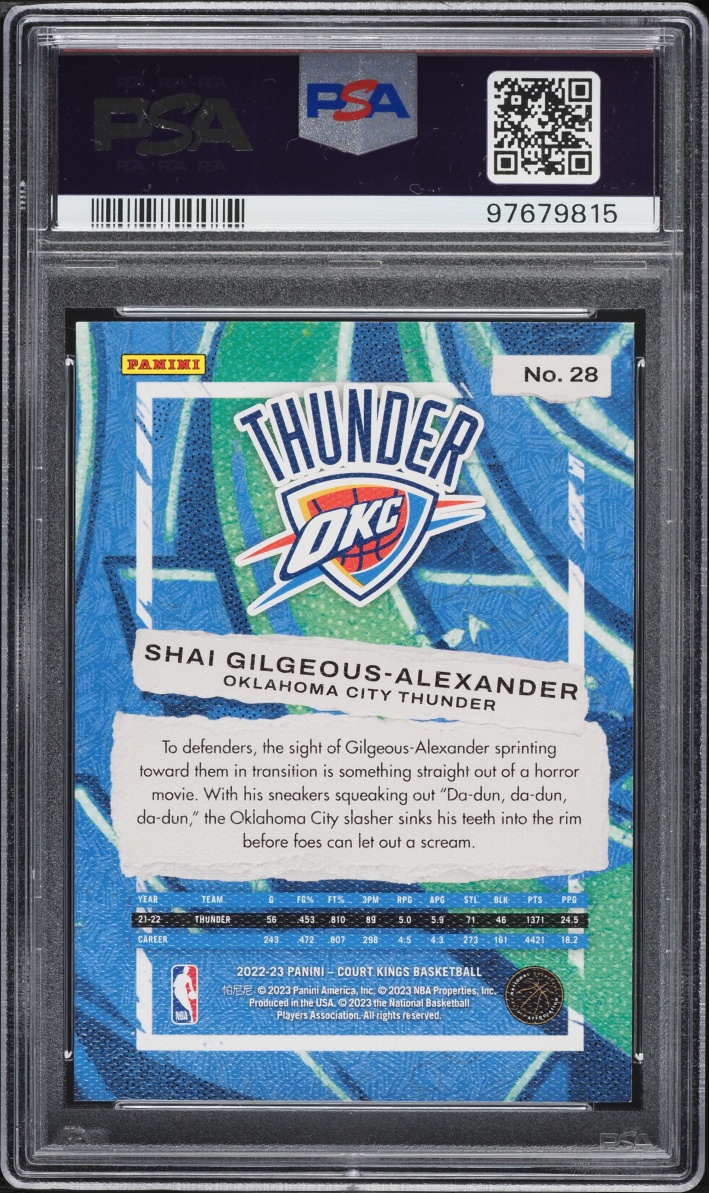 2022 Panini Court Kings Shai Gilgeous-Alexander #28 PSA 9 MINT - Photo 2