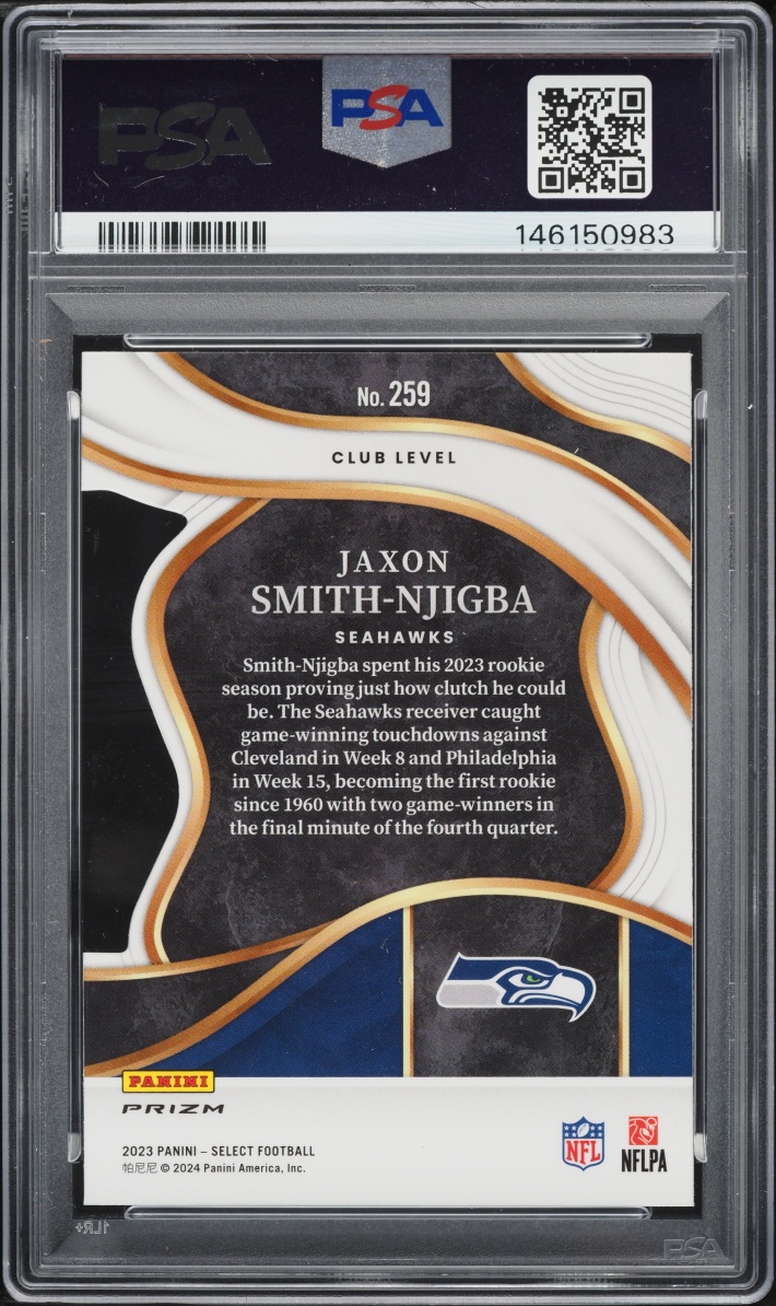 2023 Select Club Level Black Green Prizm Die-Cut Jaxon Smith-Njigba ROOKIE #259 PSA 10 GEM MINT - Photo 2