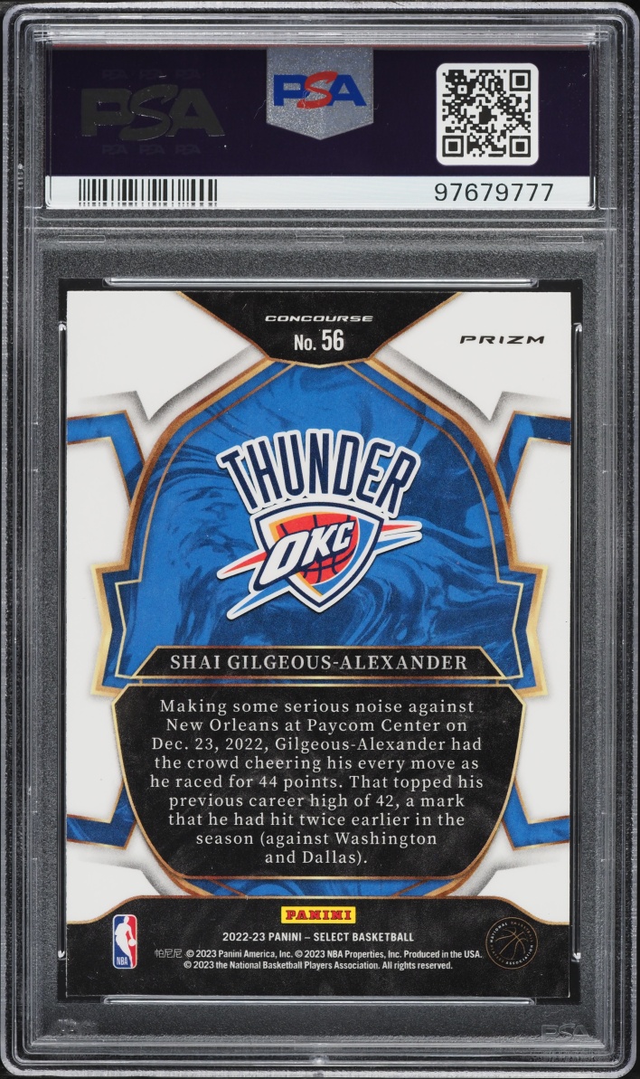 2022 Select Concourse Green White Purple Prizm Shai Gilgeous-Alexander #56 PSA 9 MINT - Photo 2
