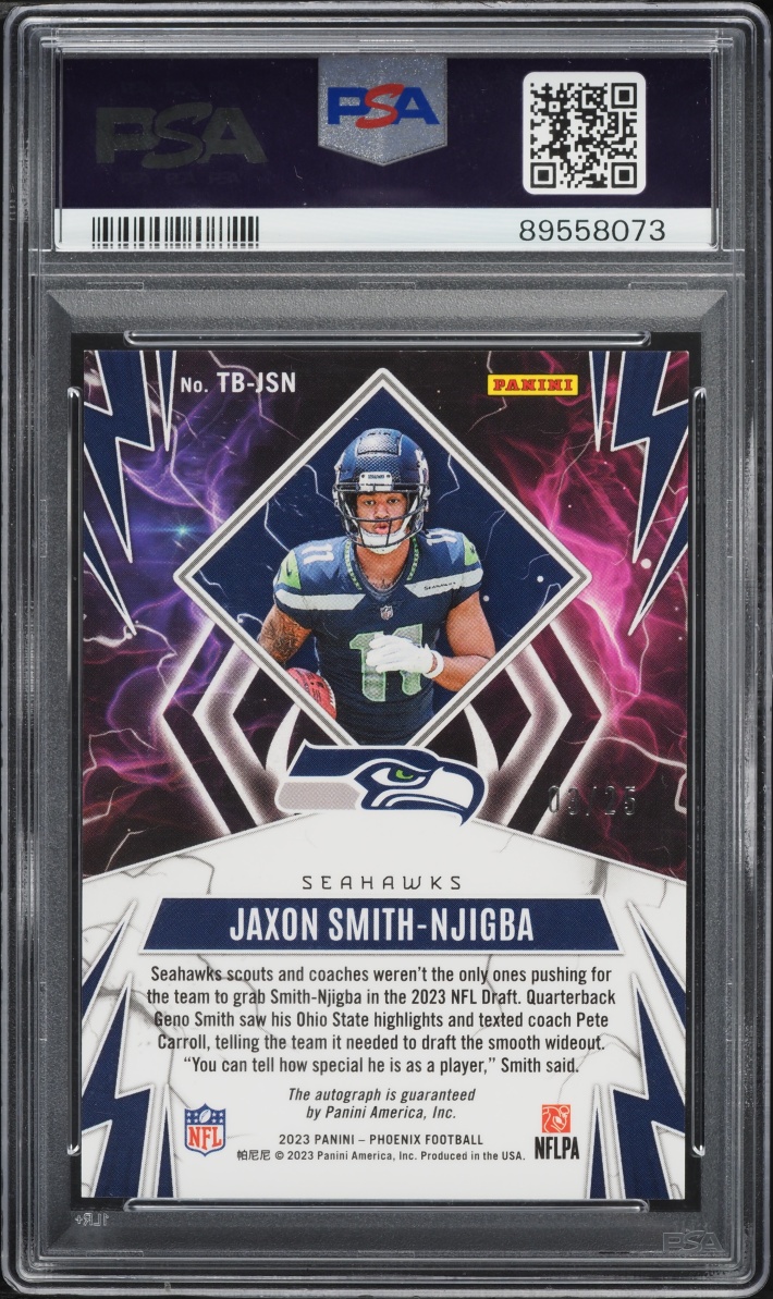 2023 Panini Phoenix Thunderbirds Pink Jaxon Smith-Njigba ROOKIE AUTO /25 #TB-JSN PSA 9 MINT - Photo 2