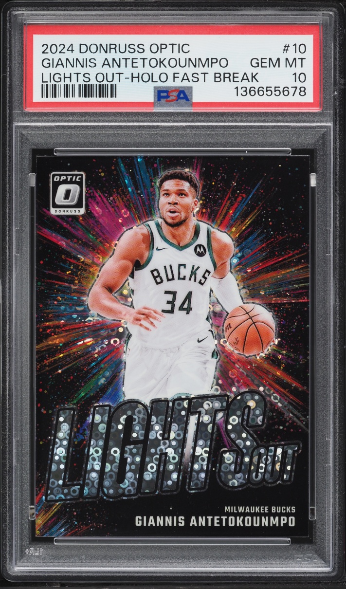 2024 Donruss Optic Lights Out Holo Fast Break Giannis Antetokounmpo #10 PSA 10 GEM MINT