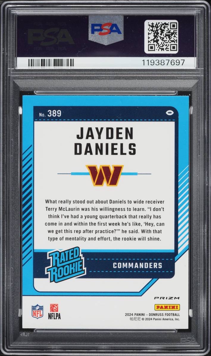 2024 Donruss Optic Preview Pink Prizm Jayden Daniels ROOKIE #389 PSA 10 GEM MINT - Photo 2