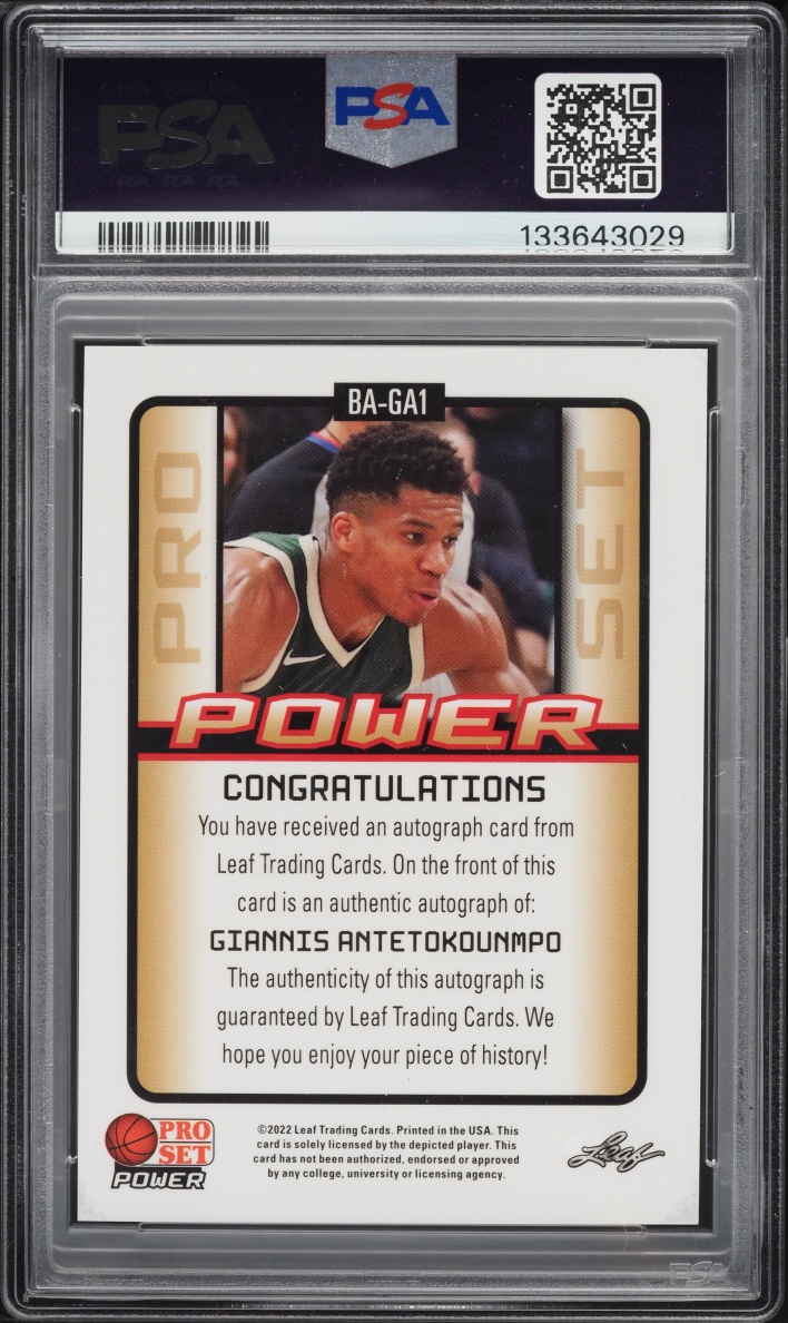 2021 Leaf Pro Set Power Giannis Antetokounmpo AUTO DNA 10 #BA-GA1 PSA 8 NM-MT - Photo 2