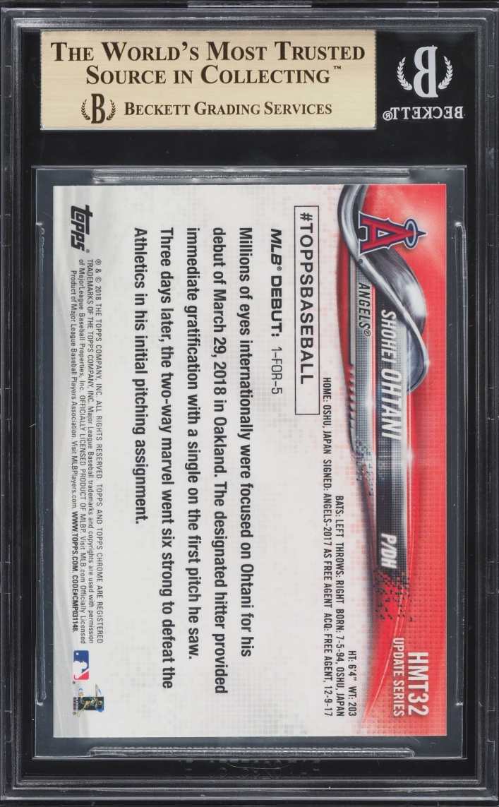 2018 Topps Chrome Update Shohei Ohtani ROOKIE #HMT32 BGS 10 PRISTINE - Photo 2