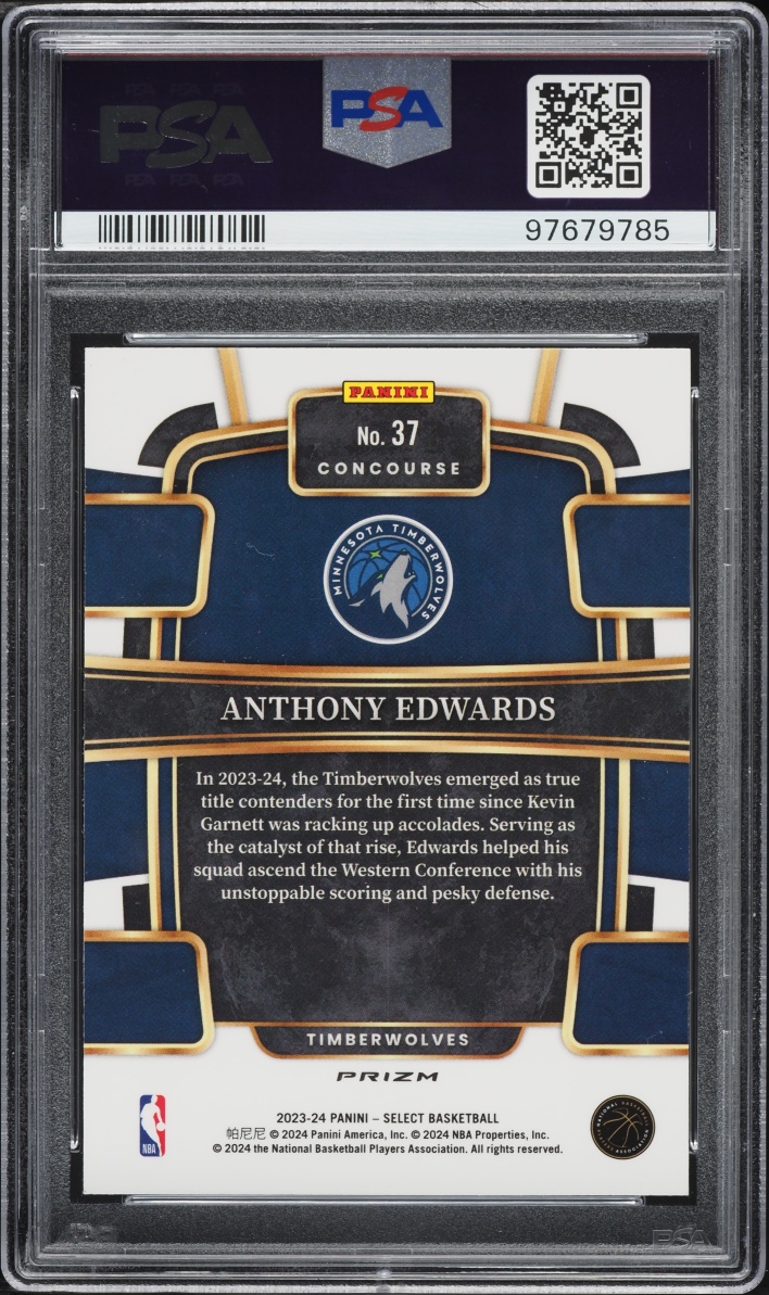 2023 Select Concourse Blue Prizm Anthony Edwards #37 PSA 10 GEM MINT - Photo 2