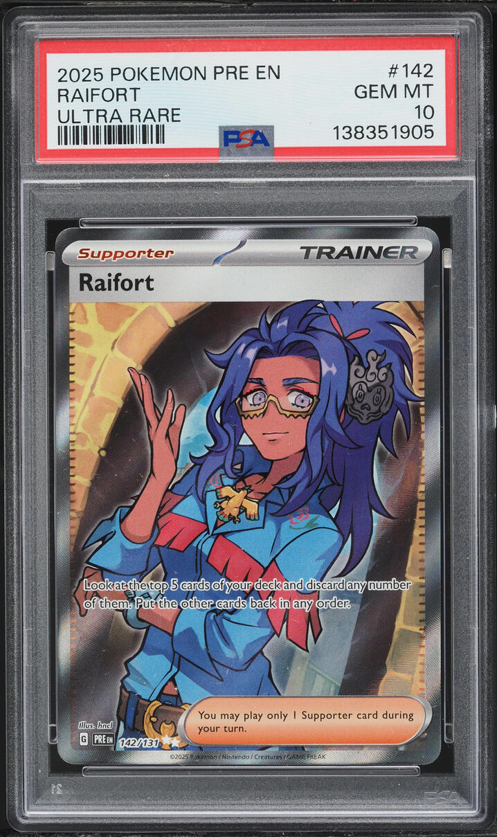 2025 Pokemon Scarlet & Violet Prismatic Evolutions Full Art Raifort #142 PSA 10 GEM MINT