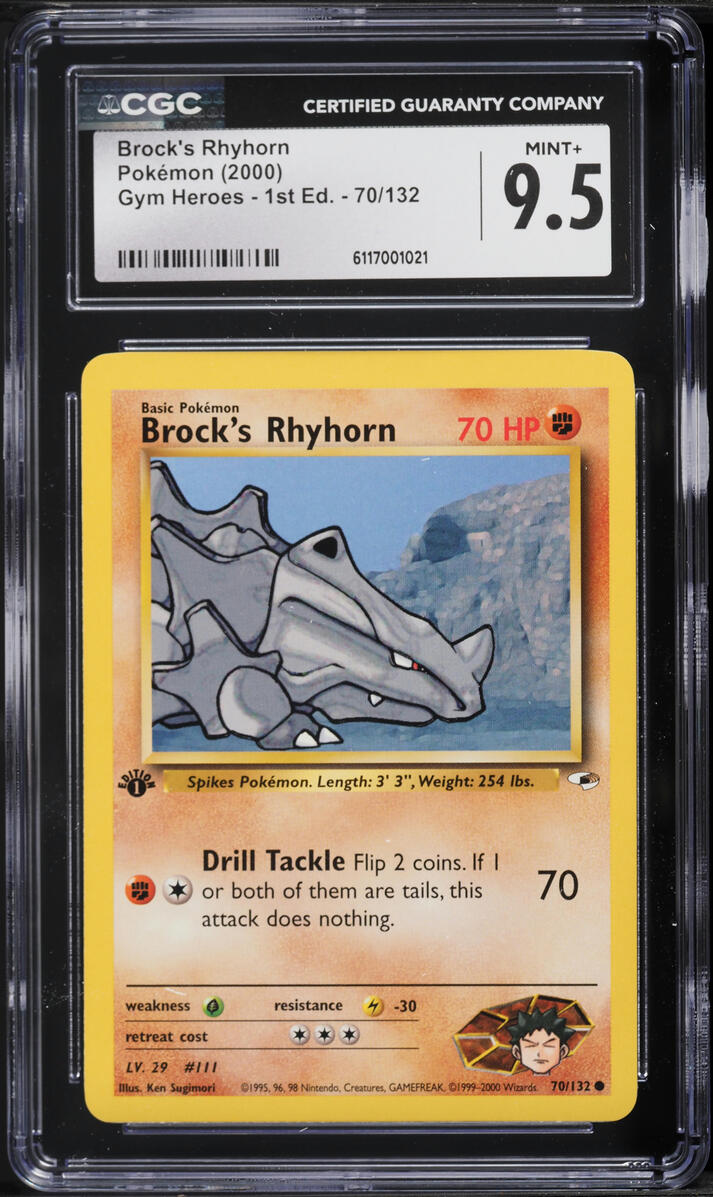 2000 Pokemon Gym Heroes 1st Edition Brock's Rhyhorn #70 CGC 9.5 MINT+