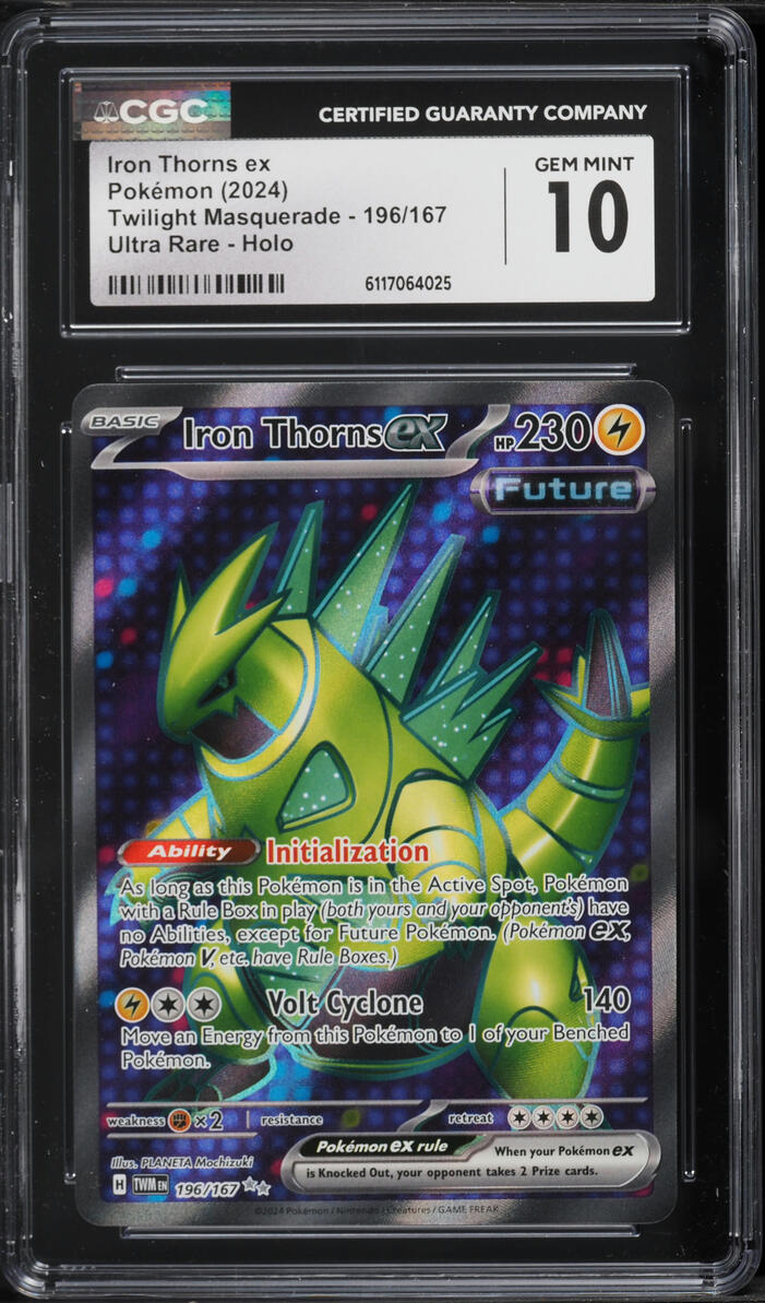2024 Pokemon Scarlet & Violet Twilight Masquerade Full Art Iron Thorns ex #196 CGC 10 GEM MINT