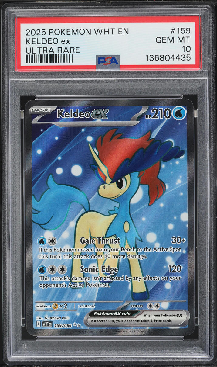 2025 Pokemon Scarlet & Violet White Flare Full Art Keldeo EX #159 PSA 10 GEM MINT