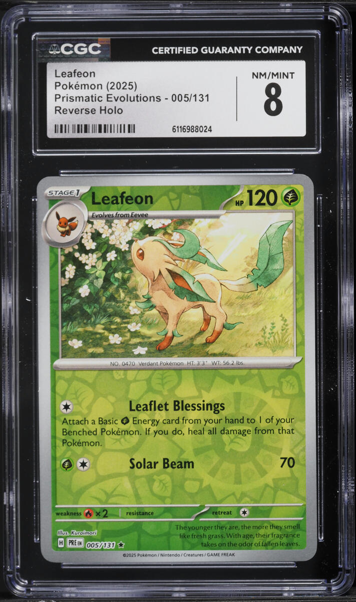 2025 Pokemon Scarlet & Violet Prismatic Evolutions Reverse Holo Leafeon #5 CGC 8 NM-MT