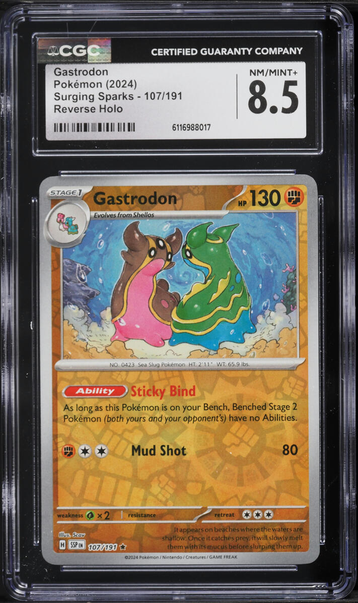 2024 Pokemon Scarlet & Violet Surging Sparks Reverse Holo Gastrodon #107 CGC 8.5 NM-MT+