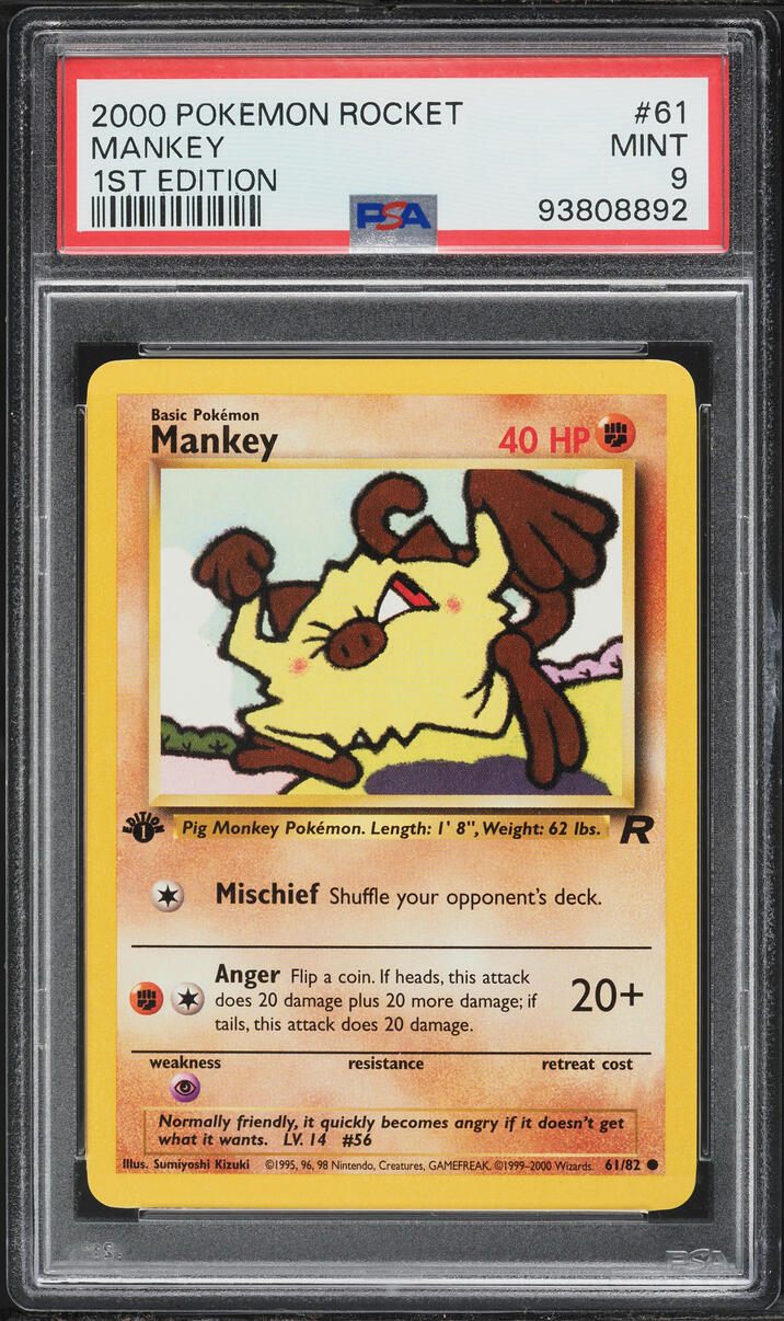 2000 Pokemon Team Rocket 1st Edition Mankey #61 PSA 9 MINT