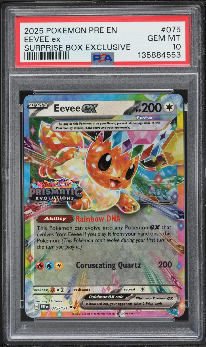 2025 Pokemon Scarlet & Violet Prismatic Evolutions Surprise Box Eevee EX #75 PSA 10 GEM MINT