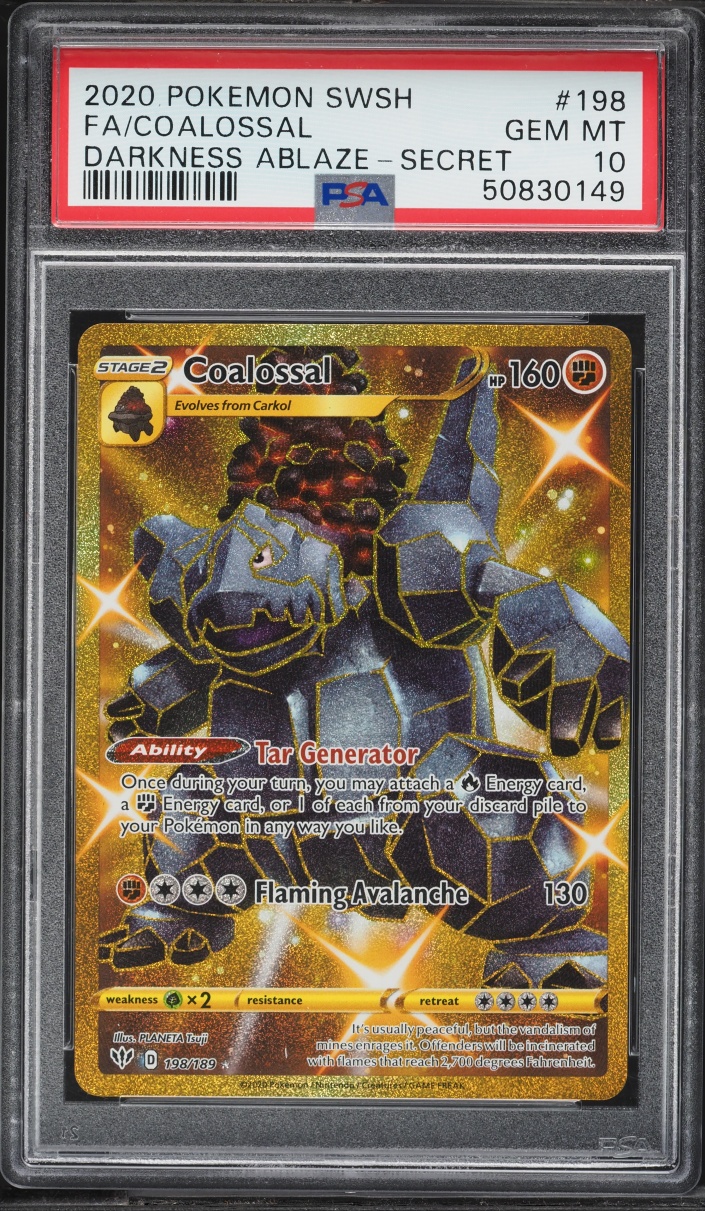 2020 Pokemon Sword & Shield Darkness Ablaze Gold Rare Coalossal #198 PSA 10 GEM MINT