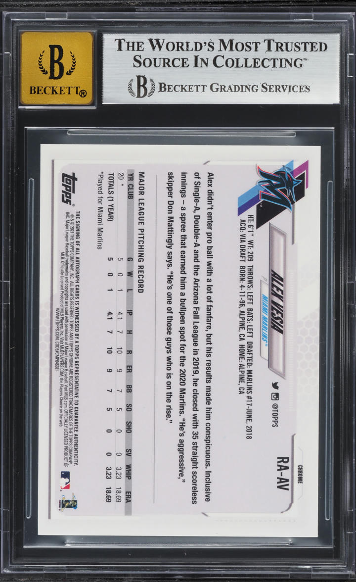 2021 Topps Chrome Alex Vesia ROOKIE AUTO #RA-AV BGS 9 MINT