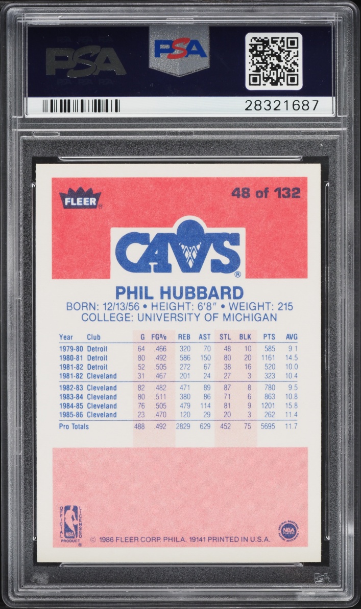 1986 Fleer Basketball Phil Hubbard #48 PSA 9 MINT