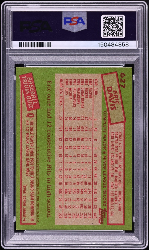 1985 Topps Eric Davis ROOKIE #627 PSA 6 EXMT