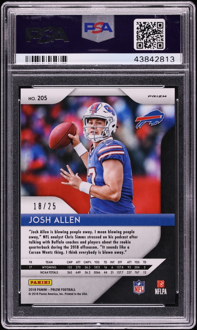 2018 Panini Prizm Camo Josh Allen ROOKIE /25 #205 PSA 10 GEM MINT