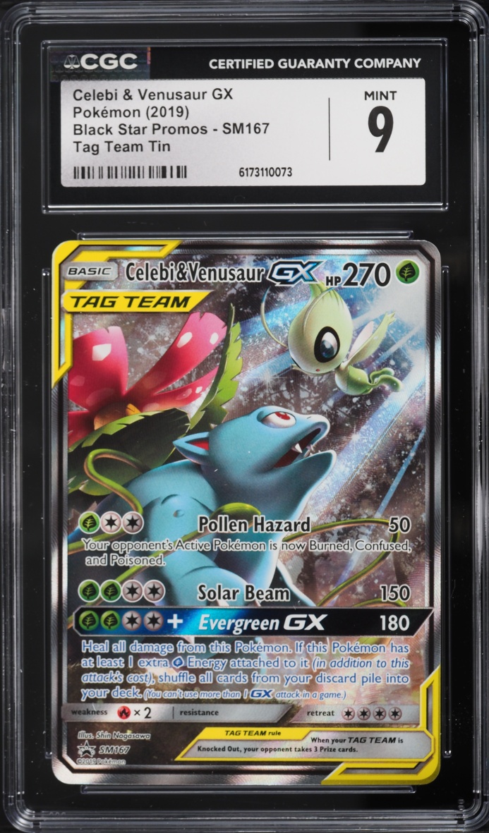 2019 Pokemon Sun & Moon Promo Tag Team Tin Full Art Celebi & Venusaur GX #SM167 CGC 9 MINT